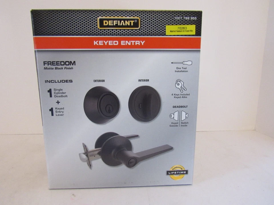 Defiant Freedom 32MEX9D1B Single Cylinder Door Lock Combo Pack - Matte Black