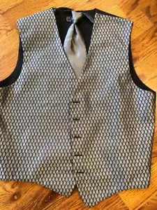 Silver Candlelite FULLBACK tuxedo vest w/longtie SMALL PROM/WEDDING - Picture 1 of 1