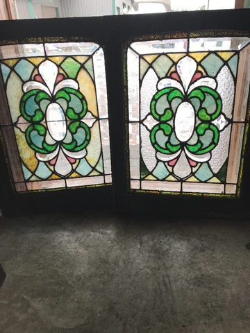 Sg 1756 Match Pair Antique Beveled Stainglass Window Zipper Center Cover