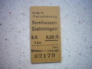 507) Alter Fahrschein um 1950, Personenzug BERNHAUSEN - SIELMINGEN 0,20 DM - Bild 1 von 2
