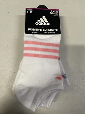 adidas Superlite 6 Pack No-Show Socks Women's Sz 5-10 White/Multi Color Stripes - Image 1 of 4