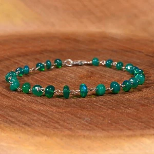 A++ Natural Ethiopian Opal Link Chain Bracelet, Green Opal Minimalist Bracelet, - Picture 1 of 6