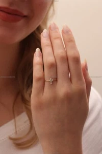 14k Yellow Gold Natural Diamond Religious Cross Band Engagement Ring For Women - Picture 1 of 4