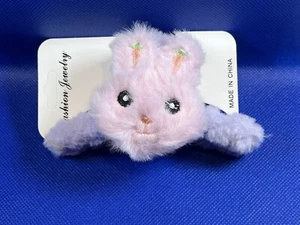 Faux Fur Pink Bunny & Purple Hair Jaw Clip Hair Tie Bunny Hair Accessory NEW - Picture 1 of 6