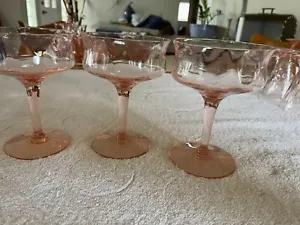 Set of 3 Heisy Yeoman Pink Optic Depression Elegant Low Stemmed Sherbet Glasses - Picture 1 of 5