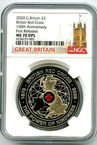 2020 GREAT BRITAIN 5PND BRITISH RED CROSS NGC MS70 DPL FIRST RELEASES RARE POP=5 - Picture 1 of 2