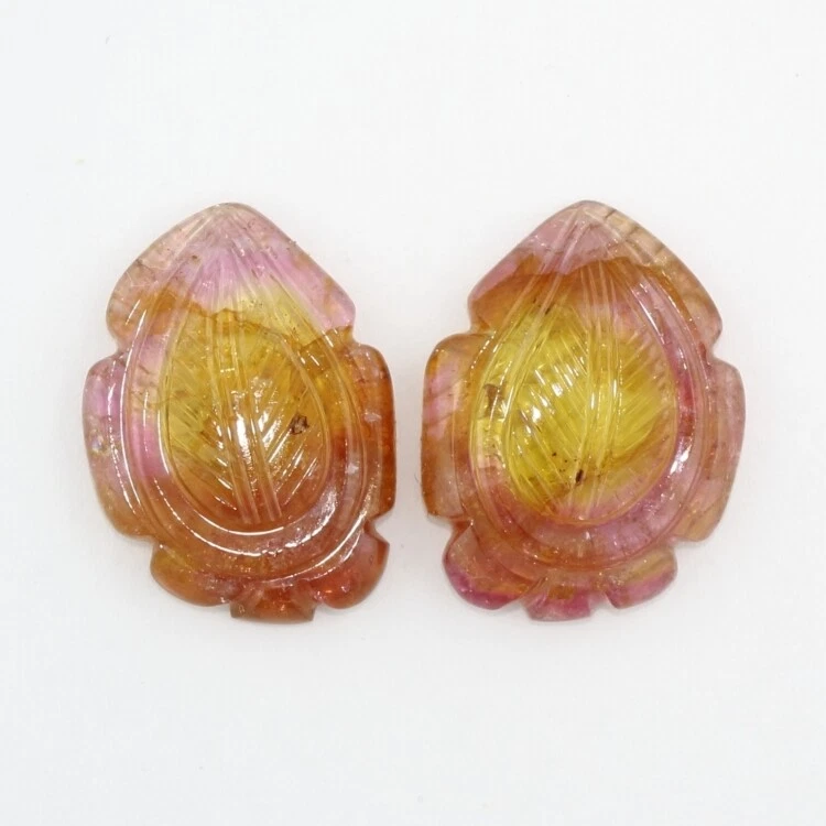 PARTY COLOR TOURMALINE 25 x 19 MM LEAF CARVING MATCHED PAIR F-3712 - Image 1 of 1