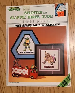 Vtg Teenage Mutant Ninja Turtles SPLINTER & SLAP ME Cross Stitch Pattern Booklet - Picture 1 of 3