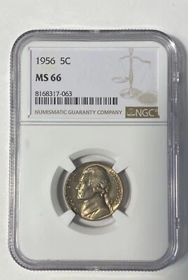 🔥 1956 Jefferson Nickel 5c Coin Mint State NGC MS 66 🔥 - Image 1 of 4
