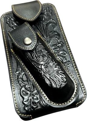 7" FLORAL KNIFE POUCH BELT LOOP & CLIP HOLSTER WESTRN LEATHER UNIVERSAL #EH12308 - Image 1 of 4