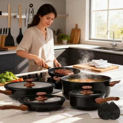 20PCS Kitchen Cookware Set Non-Stick Granite Pots and Sauce Pans Set Induction