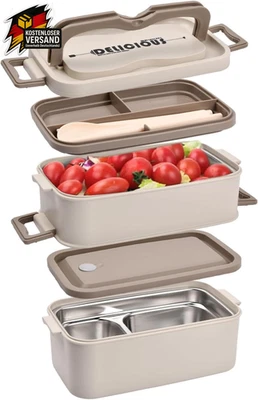 Bento Box Edelstahl Lunchbox 700-2800ml mit Fächern auslaufsicheres Besteck für  - Bild 1 von 4
