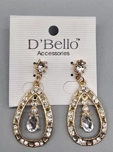 D’Bello Gold and Diamond Rhinestone Post Dangle Earrings - NEW WITH TAGS - Picture 1 of 3