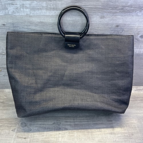 Borsa a tracolla Kate Spade New York Rafia in nero braccialetto da spiaggia manico a cerchio