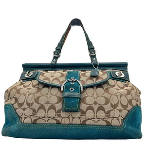 Bolso de Mano Coach Soho Signature Gamuza Lona Turnlock Mujer Usado Auténtico - Imagen 1 de 17