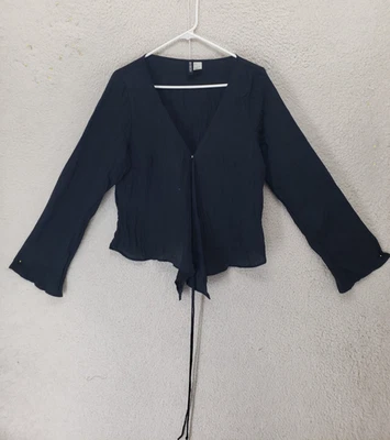 Разделенный H M женщин верхний большой черный поли смесь V шеи длинным рукавом повседневный блузка - Изображение 1 из 4