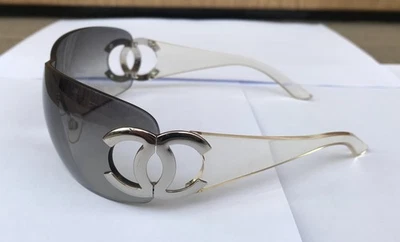 Очки солнцезащитные Chanel CC с логотипом защитные обтекаемые очки без оправы черные 4125 винтажные - Изображение 1 из 4