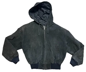 Body Exteriors Vintage Medium schwarze Lederjacke mit Kapuze - Bild 1 von 4