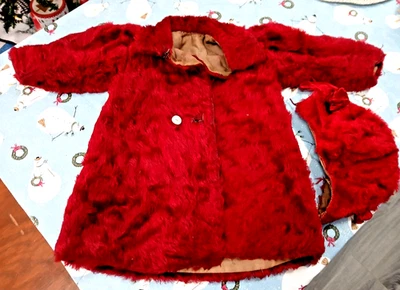 Casaco e chapéu de pele vintage de 1940 para meninas forradas de vermelho - Imagem 1 de 4