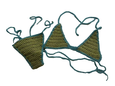 Crochet Bikini Thong Set Green Side Tie - Image 1 of 4