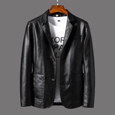 Abrigo Blazer Abrigo Formal Piel de Cordero Genuino para Hombres Cuero Napa Piel de Oveja Dos Botones Foto 1 de 4