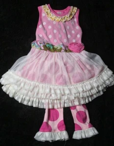 GIGGLE MOON little girls size 4T polka dot lace and pink floral dress w/ legging - Picture 1 of 10