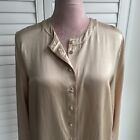 GHOST PALE GOLD (STONE) SATIN EFIE COLLARLESS SHIRT BLOUSE TOP  - SIZE L 14