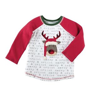 Mud Pie Little Boys Reindeer Long Sleeve Raglan Christmas T-Shirt 12//18M