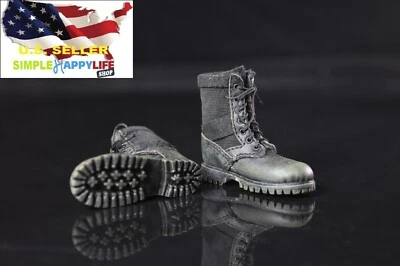 Botas táticas de combate 1/6 PRETAS sapatos de soldado para boneco de 12" brinquedos quentes phicen ❶EUA❶ - Imagem 1 de 2