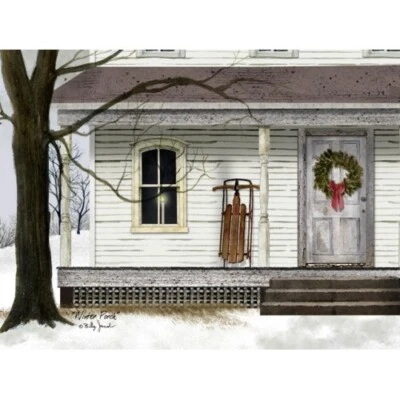 Billy Jacobs WINTER PORCH 12"x16" Canvas Print - Country Farm Sled - Image 1 of 2