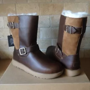 UGG BREIDA CHESTNUT WATERPROOF LEATHER FUR BUCKLE SHORT BOOTS SIZE US 5.5 WOMENS - Picture 1 of 7