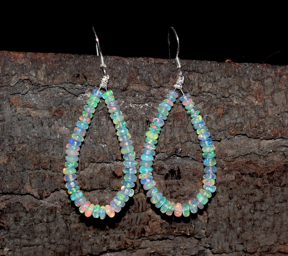 925 Sterling silver Earrings Natural Ethiopian Opal Gemstone Beads Earrings - Image 1 of 4