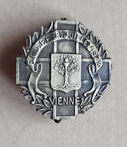 Broche Pin Insignia Vintage 1928 Vienne Federación de Gimnasia y Deportes Francia FGSPF - Imagen 1 de 2