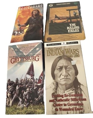 VHS War Movies Lot~Gettysburg~Braveheart~The Great Indian Wars~The Killing Field Foto 1 de 4