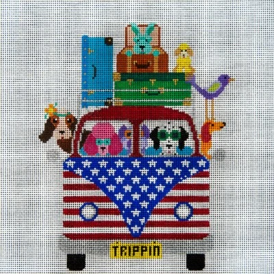 Needlepoint HandPainted JP Needlepoint Patriotic Pups Trippin Along 10x10 - Image 1 of 4