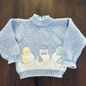 Suéter Muñeco de Nieve Azul 24 Meses Bebé Y2K Vintage Años 90 Manga Larga Cuello Simulado - Imagen 1 de 5