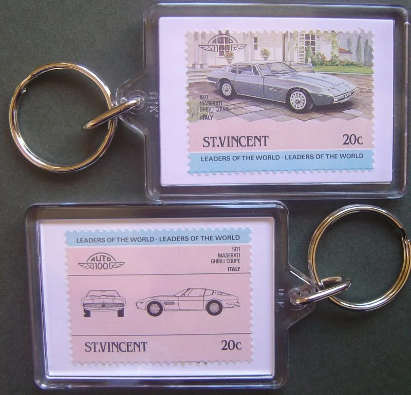 1971 MASERATI Ghibli Coupe Car Stamp Keyring (Auto 100 Automobile) - Immagine 1 di 1