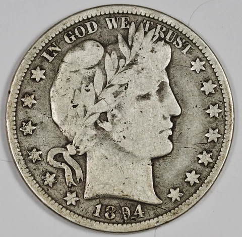 1894 Barber Half Dollar.  "Perfect" VG.  187784 Cover