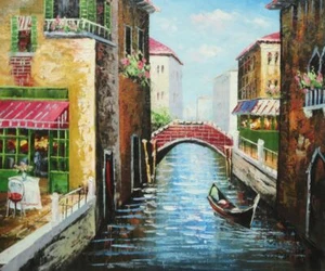 20x24 El intrigante canal y puente de Venecia pintura al óleo impresionismo Italia - Imagen 1 de 1