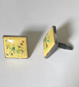 Vintage Jacob Oldak MCM Thick Enamel Cufflinks Modern Art Abstract - Picture 1 of 4