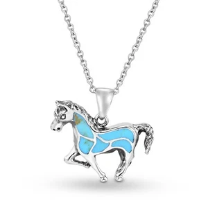 Free Spirit Horse Green Turquoise Inlay Pendant .925 Sterling Silver Necklace - Picture 1 of 6