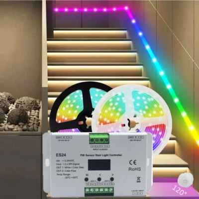  ES24 PIR Motion Sensor Stair LED Strip lamp RGB Pixel SPI Staircase Step light - Image 1 of 4