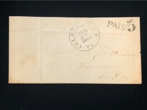 VA CULPEPER C.H. 1861 CONFEDERATE STAMPLESS "PAID 5" - Picture 1 of 3