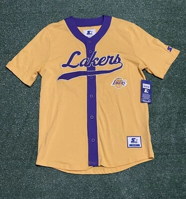Starter Los Angeles Lakers Button Up Baseball Jersey Mens Medium - Image 1 of 4