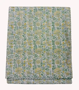Indian Floral Print Kantha Quilt Blanket Cotton Queen Twin Bedspread Throw Art - Picture 1 of 6