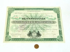 1909 Pennsylvania Salt Manufacturing Company 2 Shares Certificate - Picture 1 of 6