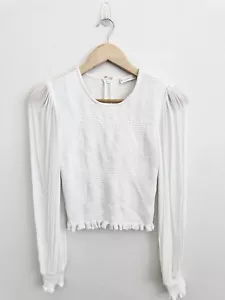 Kookai White Shirred Semi Cropped Long Sheer Sleeve Top Blouse Size 2 - Picture 1 of 8