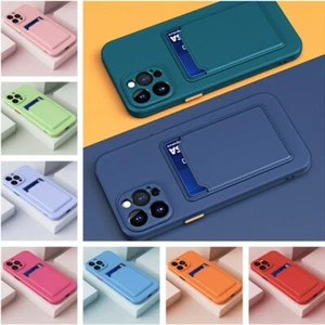 For iPhone 16 15 14 13 12 Pro Max 11 XS 7 8 Card Slot Silicone Soft Case Cover - Picture 1 of 23