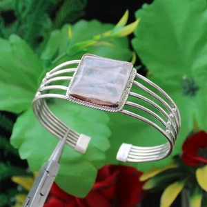 Rose Quartz Handmade Bangle Cuff Bracelet 925 Silver Plated Bracelet Jewelry - Picture 1 of 6