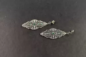 Paar große dekorative Ohrgehänge Silber und Smaragde im Art Deco Stil - Bild 1 von 4
